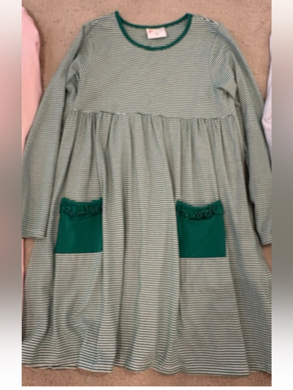 Girls' Green Striped Pocket Dress jellybean 14 Christmas